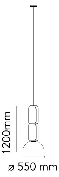 Flos F0273000 Noctambule S2 Low Cylinder and Bowl, závěsné svítidlo ze skla, 3x9W + 1x18W LED 2700K, výška 120cm
