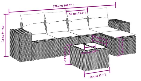 6dílná zahradní sedací souprava s poduškami černá polyratan 3264402