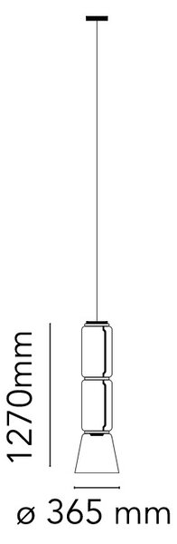 Flos F0270000 Noctambule S2 Low Cylinder and Cone, závěsné svítidlo ze skla, 3x9W + 1x18W LED 2700K, výška 127cm
