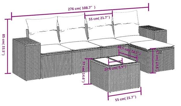 6dílná zahradní sedací souprava s poduškami černá polyratan 3264401