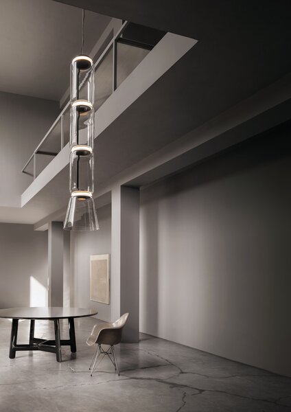Flos F0271000 Noctambule S3 Low Cylinder and Cone, závěsné svítidlo ze skla, 4x9W + 1x18W LED 2700K, výška 172cm