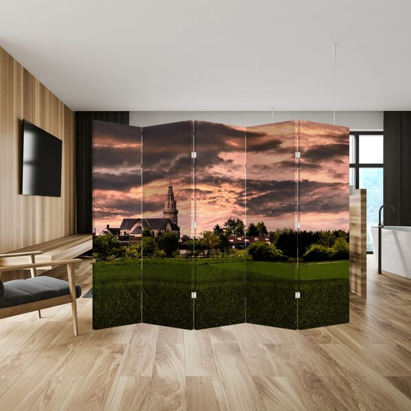 Paraván - Krajina s kostelem (210x170 cm)