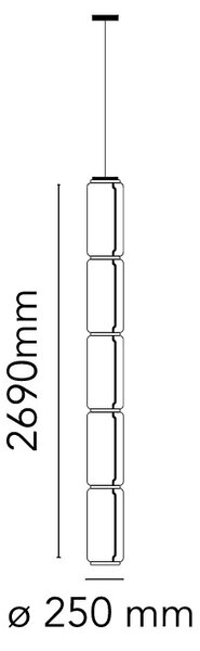 Flos F0281000 Noctambule S5 High Cylinder, závěsné svítidlo ze skla, 6x9W LED 2700K, výška 269cm