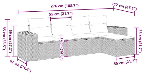 5dílná zahradní sedací souprava a podušky světle šedá polyratan 3264398