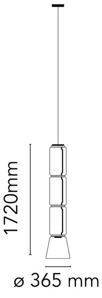 Flos F0271000 Noctambule S3 Low Cylinder and Cone, závěsné svítidlo ze skla, 4x9W + 1x18W LED 2700K, výška 172cm