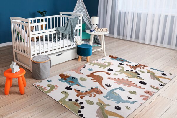Makro Abra Dětský kusový koberec FUN Dinosauři krémový Rozměr: 80x150 cm