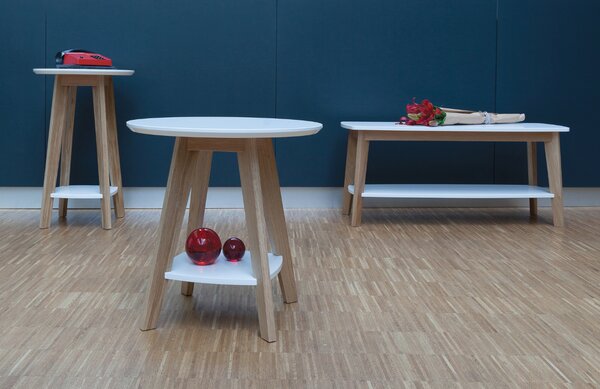 Bílý konferenční stolek Woodman Kensal 55 cm s dubovou podnoží