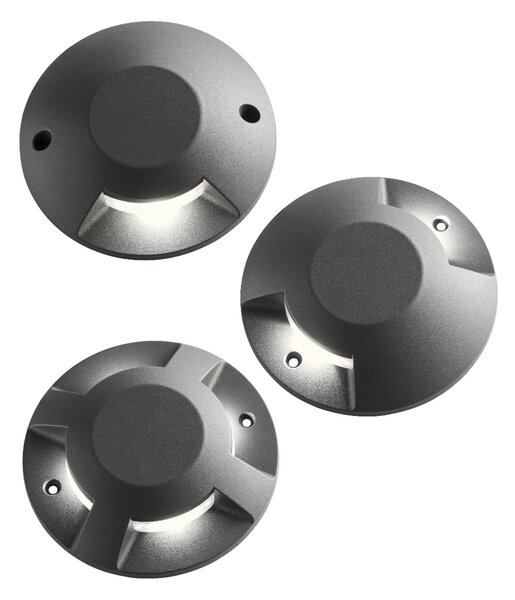Arelux PK02WW Xpuck, šedé zemní svítidlo s dvojsměrným svícením, 2x6W LED 3000K, prům. 20cm, IP67