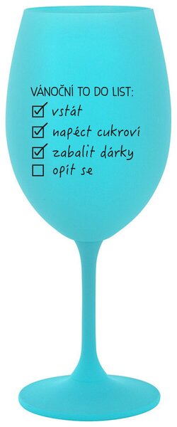 VÁNOČNÍ TODO LIST - tyrkysová sklenice na víno 350 ml