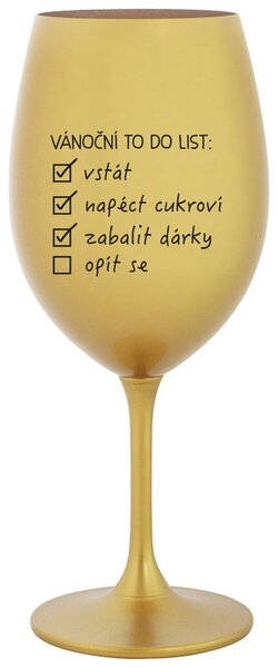 VÁNOČNÍ TODO LIST - zlatá sklenice na víno 350 ml