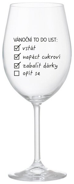 VÁNOČNÍ TODO LIST - čirá sklenice na víno 350 ml