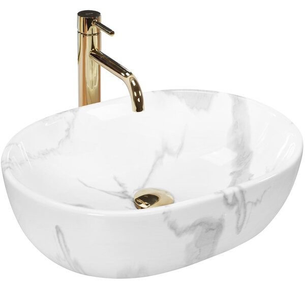 Rea Amelia Marmo Shiny, keramické umyvadlo na desku 480x345x135 mm, imitace kamene, REA-U8001