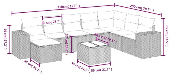 9dílná zahradní sedací souprava s poduškami černá polyratan 3264521