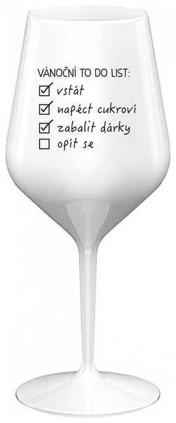 VÁNOČNÍ TODO LIST - bílá nerozbitná sklenička na víno 470 ml