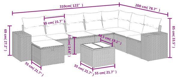 9dílná zahradní sedací souprava s poduškami černá polyratan 3264522