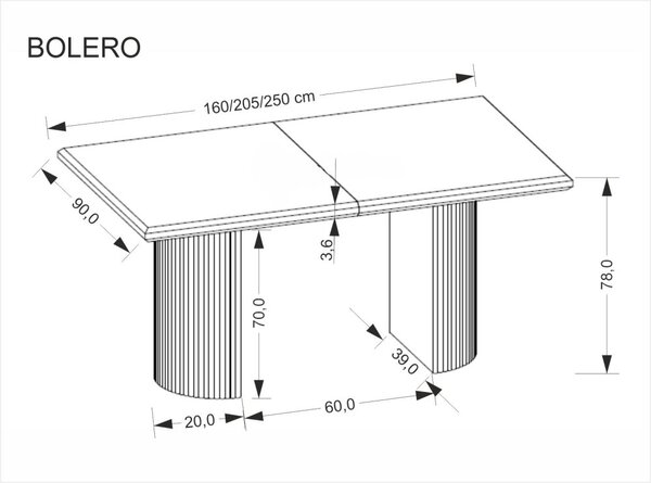 Halmar Rozkládací jídelní stůl BOLERO 160(250)x90 dub přírodní/černá