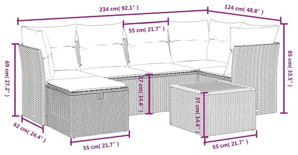 7dílná zahradní sedací souprava s poduškami černá polyratan 3264724