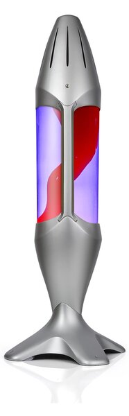 Mathmos iO Giant Silver, originální lávová lampa, stříbrná s fialovou tekutinou a červenou lávou, výška 78cm