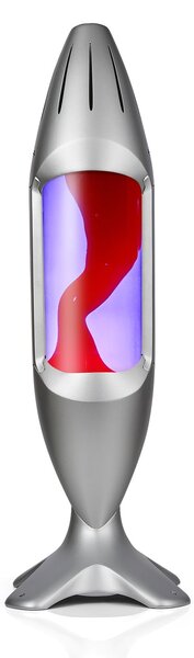Mathmos iO Giant Silver, originální lávová lampa, stříbrná s fialovou tekutinou a červenou lávou, výška 78cm