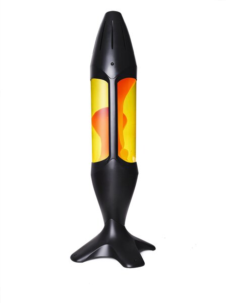 Mathmos iO Giant Black, originální lávová lampa, matně černá se žlutou tekutinou a oranžovou lávou, výška 78cm