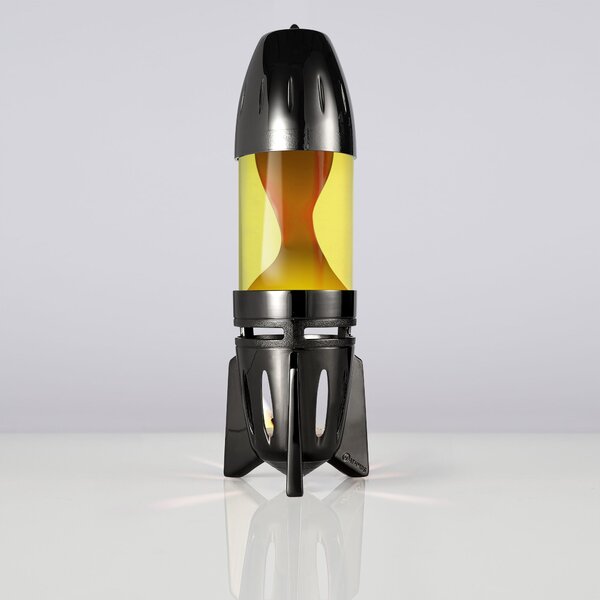 Mathmos Fireflow R1 Black, originální lávová lampa černá se žlutou tekutinou a oranžovou lávou, pro čajovou svíčku, výška 24cm