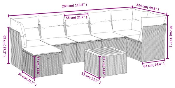 9dílná zahradní sedací souprava s poduškami černá polyratan 3264759