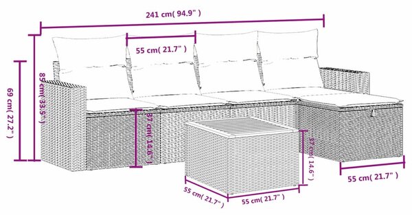6dílná zahradní sedací souprava a podušky mix béžové polyratan 3264832