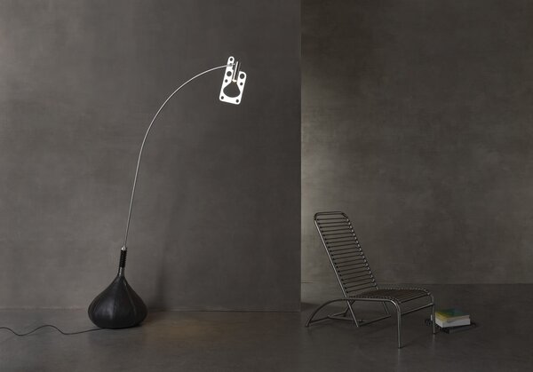 Axolight Bul-bo, industriální stojací lampa se stmívačem, 15,3W LED 3000K, hliník/černá, výška 233cm