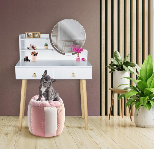 JUMI Toaletka se zrcátkem SCANDI kosmetická bílá pro make-up Skandinávské zásuvky