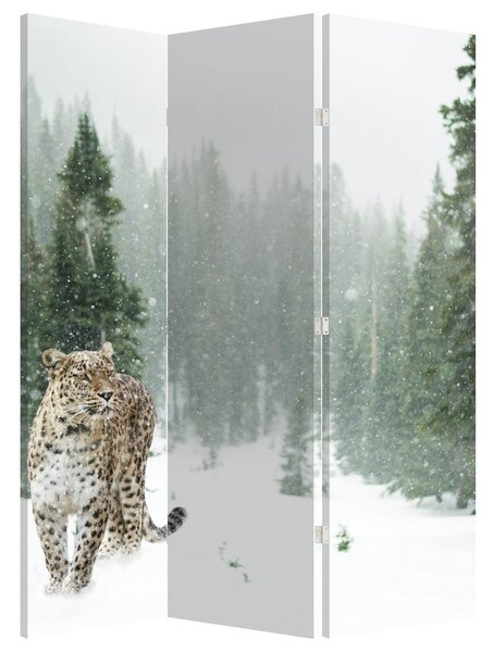 Paraván - Leopard ve sněhu (126x170 cm)