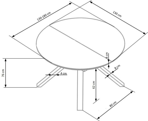 Halmar Kulatý rozkládací jídelní stůl VERTIGO 130(180)x130 bílý mramor/černá
