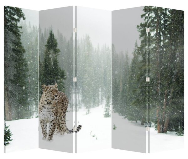 Paraván - Leopard ve sněhu (210x170 cm)
