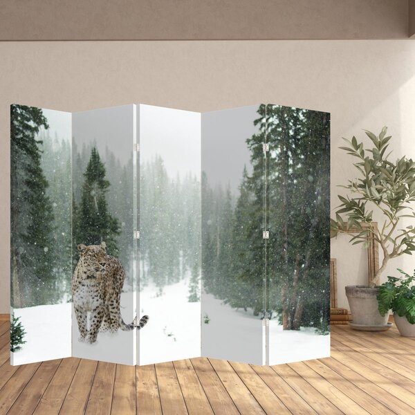 Paraván - Leopard ve sněhu (210x170 cm)