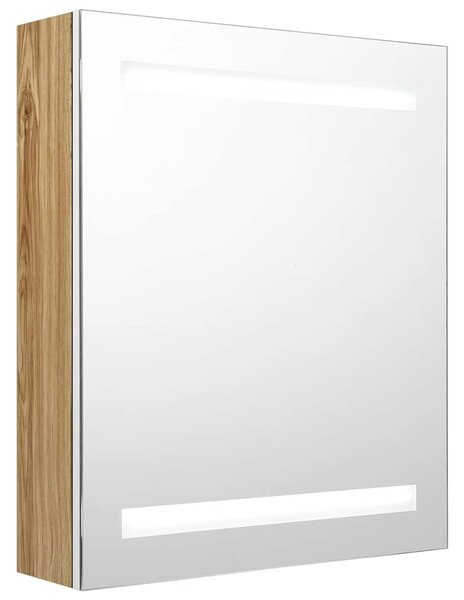 LED koupelnová skříňka se zrcadlem bílá a dub 50 x 14 x 60 cm 326485