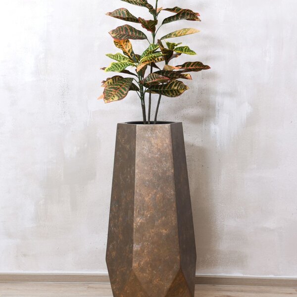 Designový květináč HEXAGON, sklolaminát, výška 100 cm, křemenná šedá