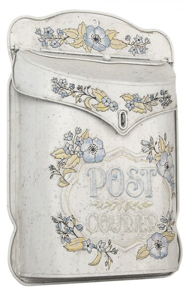 Krémová retro poštovní schránka s květy Post Courier – 27x8x39 cm