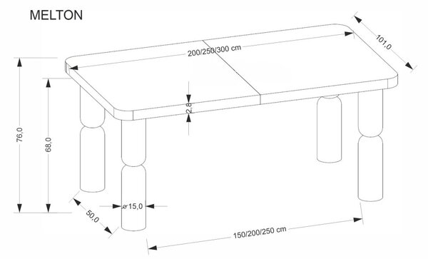 Halmar Rozkládací jídelní stůl MELTON 200(300)x101 světlý ořech