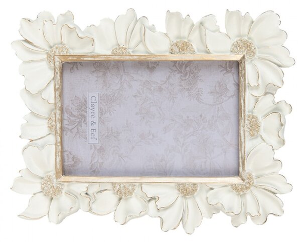 Bílý dřevěný fotorámeček Gijsberta s květinovým motivem – 10x15 cm