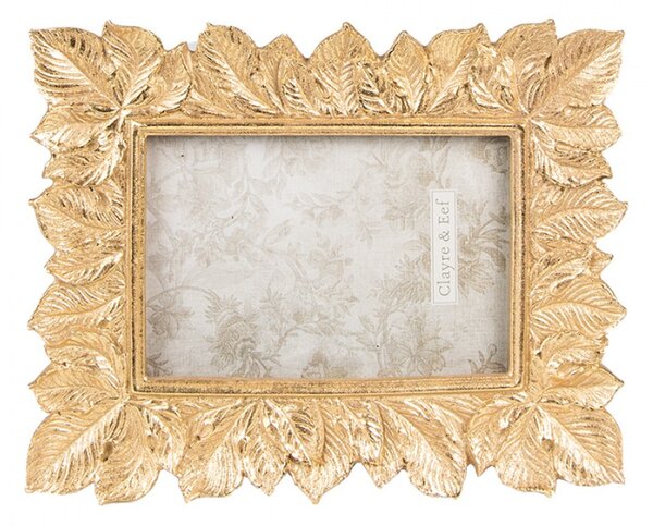 Zlatý fotorámeček Viviane s dekorem listů – 10x15 cm