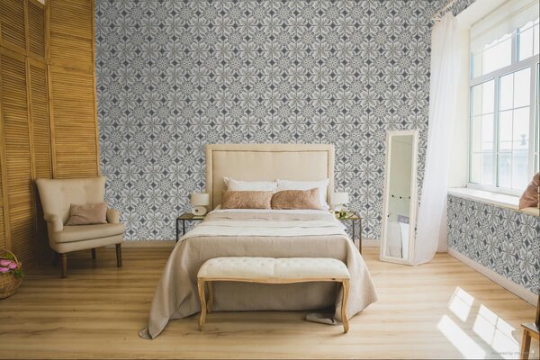 Vliesová tapeta na zeď, šedá, petrolejová, květinové ornamenty, AN28242, Antibes, Decoprint
