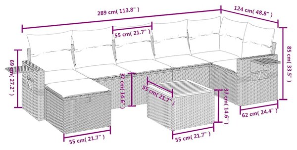 8dílná zahradní sedací souprava s poduškami černá polyratan 3264954