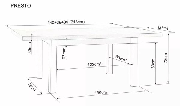 Signal Jídelní stůl Presto 140/218 cm kašmír/dub cremona torro