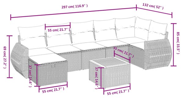 8dílná zahradní sedací souprava s poduškami černá polyratan 3265067