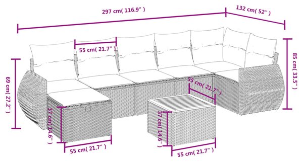 8dílná zahradní sedací souprava a podušky mix béžové polyratan 3265070