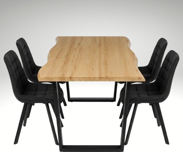 Vikio Jídelní set pro 4 osoby 160x90 cm dub noha U černá židle VJS156-4C-S
