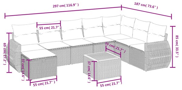 9dílná zahradní sedací souprava a podušky mix béžové polyratan 3265098