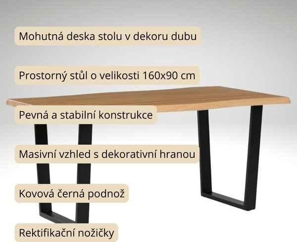 Vikio Stůl jídelní 160x90 divoký dub kovové nohy AJS150OD