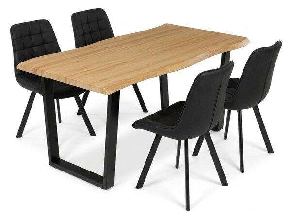Vikio Jídelní set pro 4 osoby 160x90 cm dub noha U černá židle VJS156-4C-S