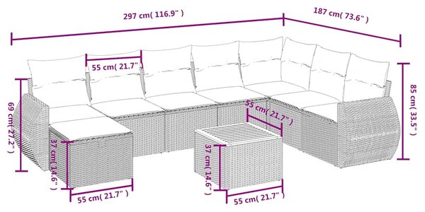 9dílná zahradní sedací souprava s poduškami černá polyratan 3265094