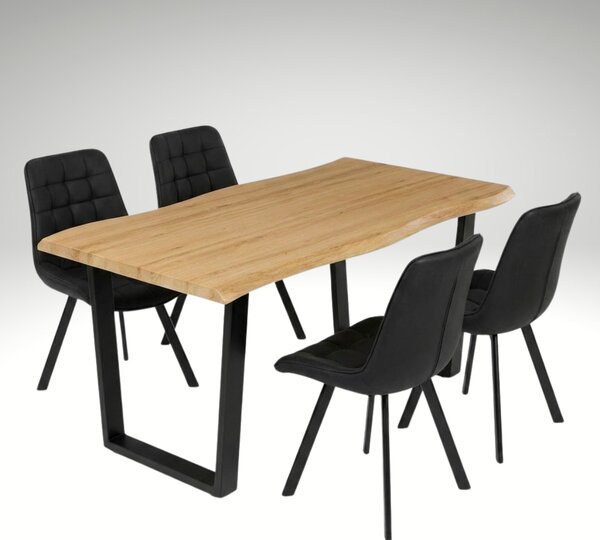 Vikio Jídelní set pro 4 osoby 160x90 cm dub noha U černá židle VJS156-4C-S
